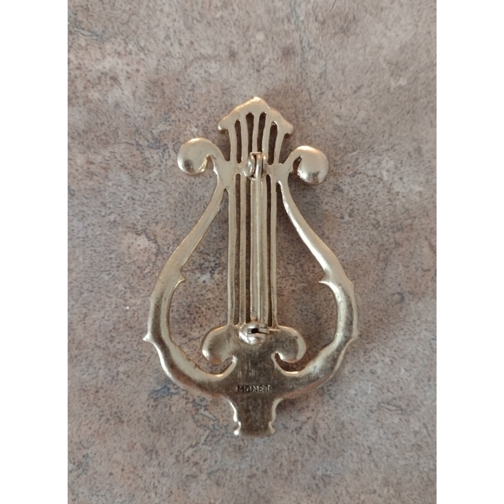 Monet Vintage Ancient Harp Golden Brooch - Picture 2 of 2